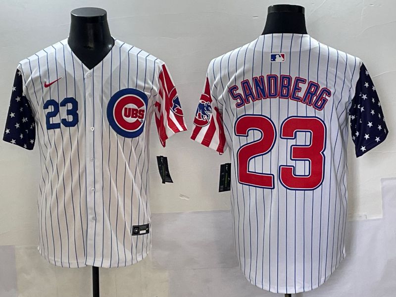 Men 2025 Chicago Cubs #23 Sandberg White Stripe a generation of national flags Joint Name Nike MLB Jersey style 3->chicago cubs->MLB Jersey